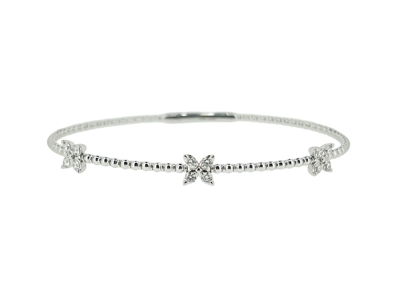Diamond White Gold Triple-Flower Bangle - 0.35 Ct. Tw.