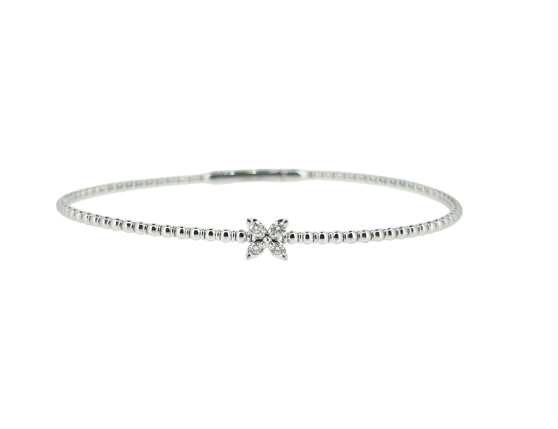 Diamond White Gold Floral Solitaire Bangle - 0.12 Ct. Tw.
