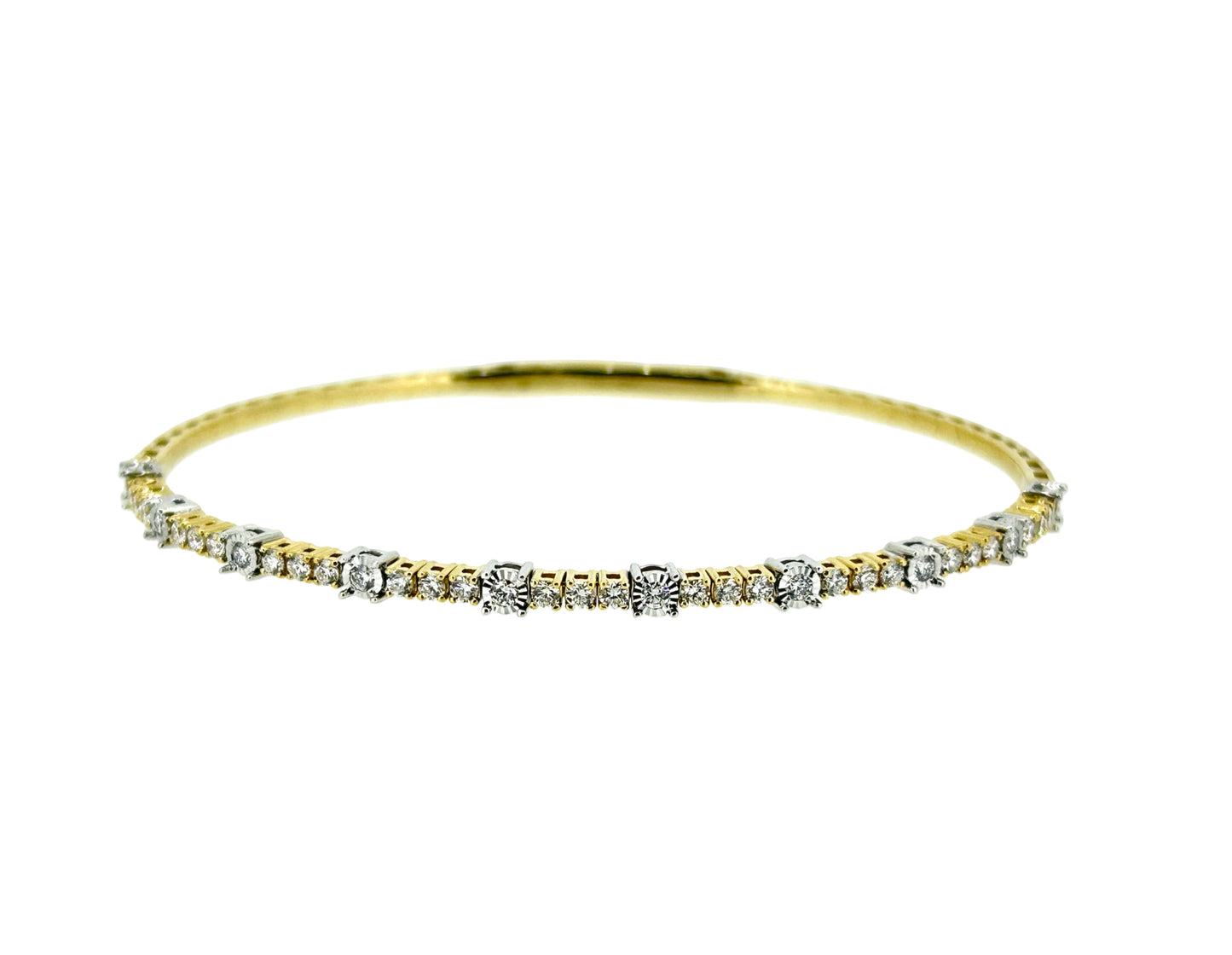 Diamond Alternating Yellow & White Gold Bangle - 0.75 Ct. Tw.