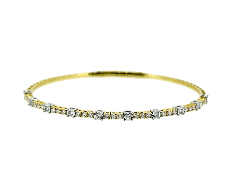 Diamond Alternating Yellow & White Gold Bangle - 0.75 Ct. Tw.