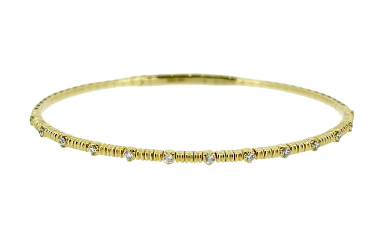 Diamond Yellow Gold Ribbed Bangle - 0.20 Ct. Tw.